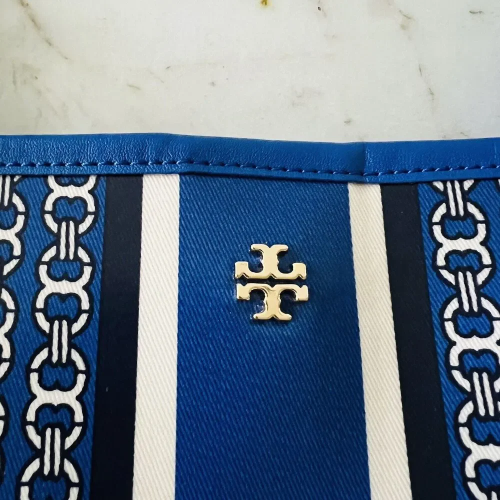 TORY BURCH Blue White Stripe Gemini Link Tote Bag